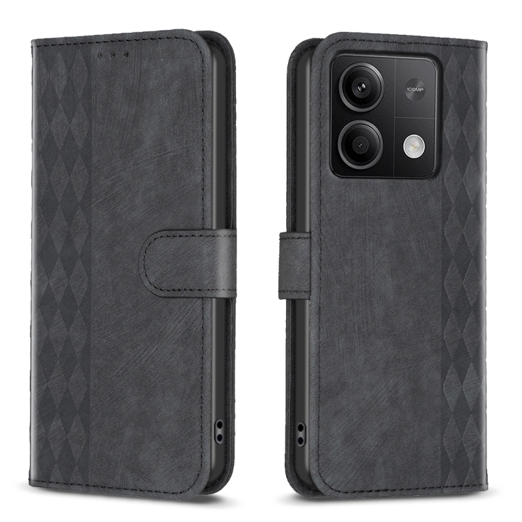 

For Xiaomi Redmi Note 13 Plaid Embossed Leather Phone Case(Black)