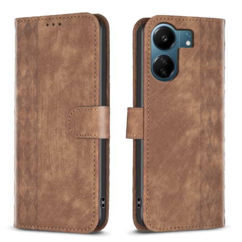 

For Xiaomi Redmi 13C Plaid Embossed Leather Phone Case(Brown)