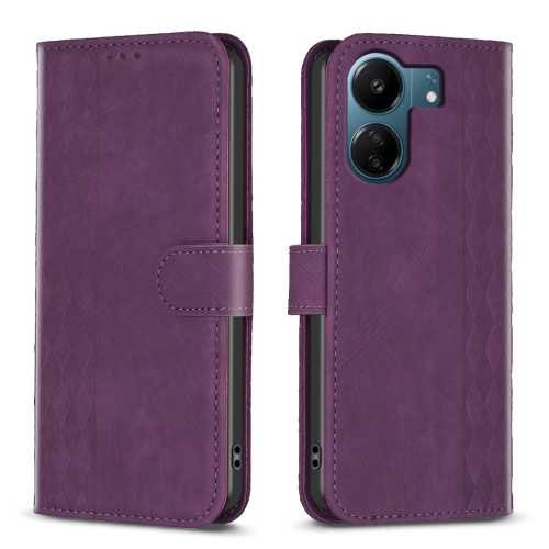 

For Xiaomi Redmi 13C Plaid Embossed Leather Phone Case(Purple)