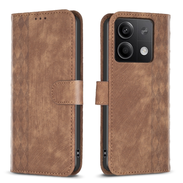 

For Xiaomi Redmi Note 13 4G Global Plaid Embossed Leather Phone Case(Brown)