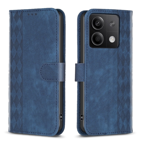 

For Xiaomi Redmi Note 13 4G Global Plaid Embossed Leather Phone Case(Blue)