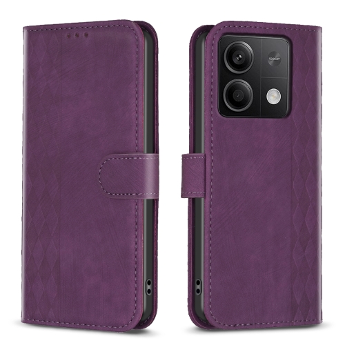 

For Xiaomi Redmi Note 13 4G Global Plaid Embossed Leather Phone Case(Purple)