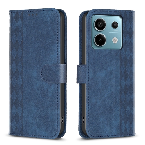 

For Xiaomi Poco M6 Pro 4G Plaid Embossed Leather Phone Case(Blue)