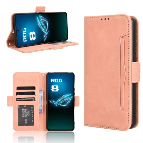 For ASUS ROG Phone 8 Pro Skin Feel Calf Texture Card Slots Leather Phone Case(Pink) for motorola moto g84 stitching calf texture buckle leather phone case rose gold