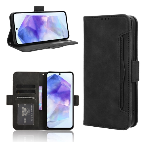 

For Samsung Galaxy A55 5G Skin Feel Calf Texture Card Slots Leather Phone Case(Black)