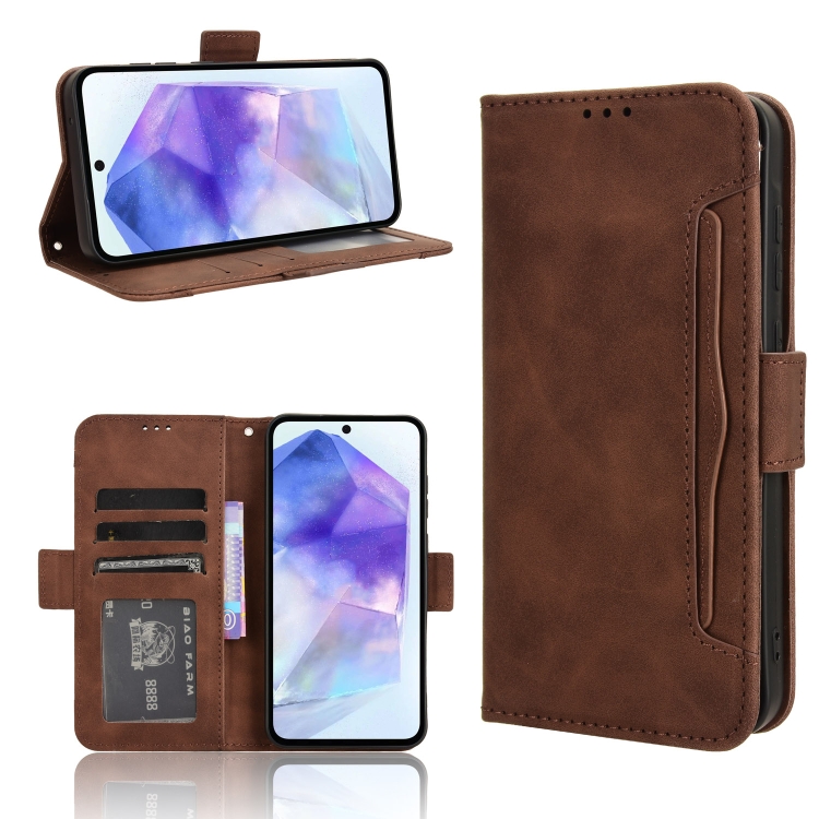 

For Samsung Galaxy A55 5G Skin Feel Calf Texture Card Slots Leather Phone Case(Brown)