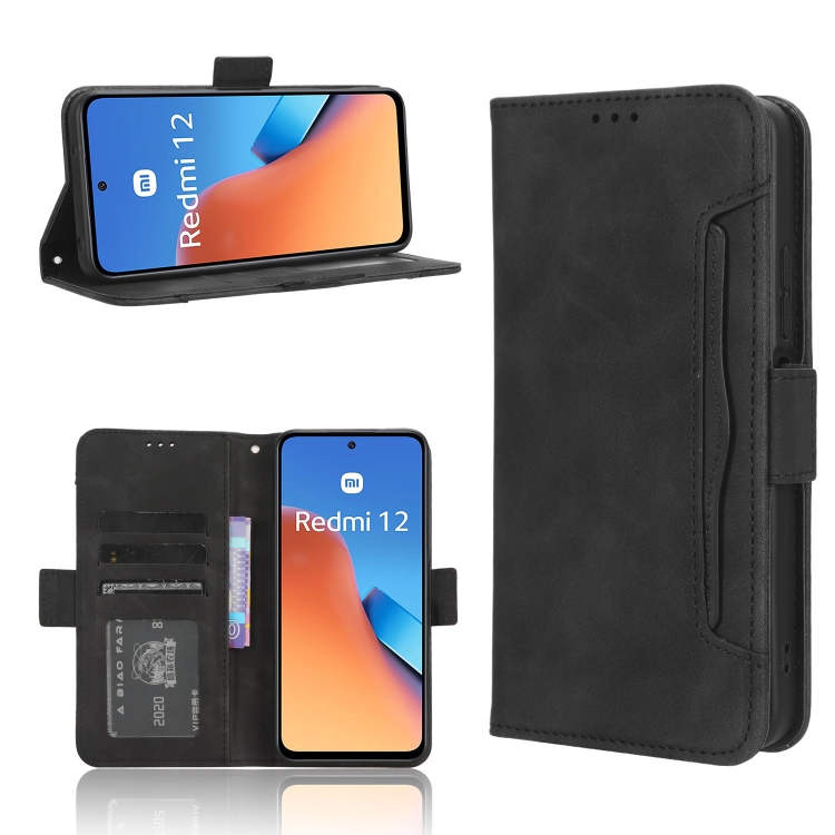 

For Xiaomi Redmi 12 4G Skin Feel Calf Texture Card Slots Leather Phone Case(Black)