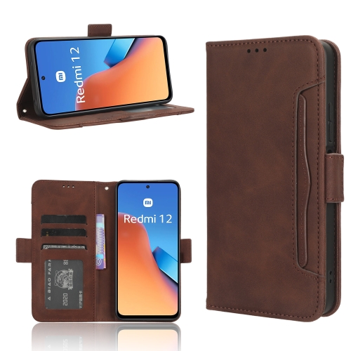 

For Xiaomi Redmi 12 4G Skin Feel Calf Texture Card Slots Leather Phone Case(Brown)