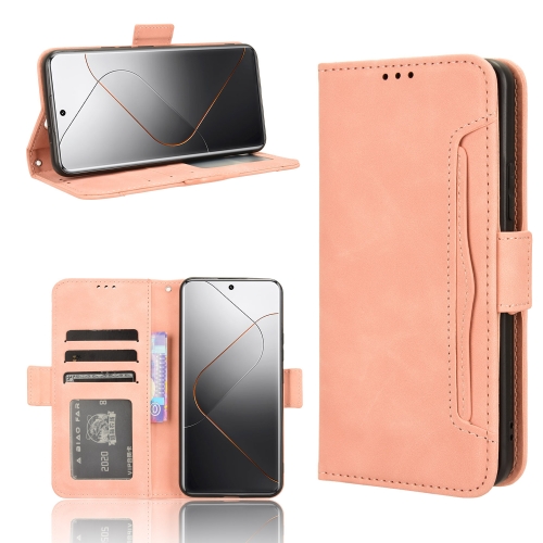 

For Xiaomi 14 Pro Skin Feel Calf Texture Card Slots Leather Phone Case(Pink)