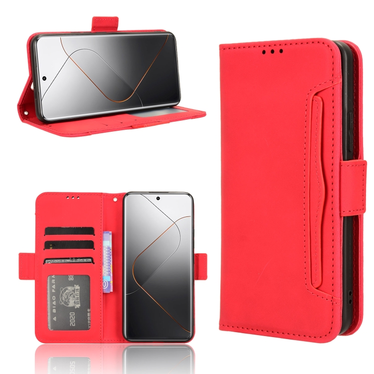 

For Xiaomi 14 Pro Skin Feel Calf Texture Card Slots Leather Phone Case(Red)