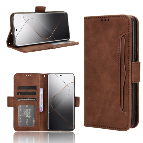 

For Xiaomi 14 Pro Skin Feel Calf Texture Card Slots Leather Phone Case(Brown)