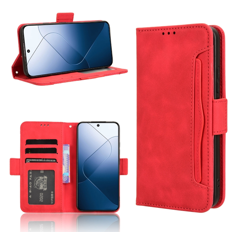 

For Xiaomi 14 Skin Feel Calf Texture Card Slots Leather Phone Case(Red)