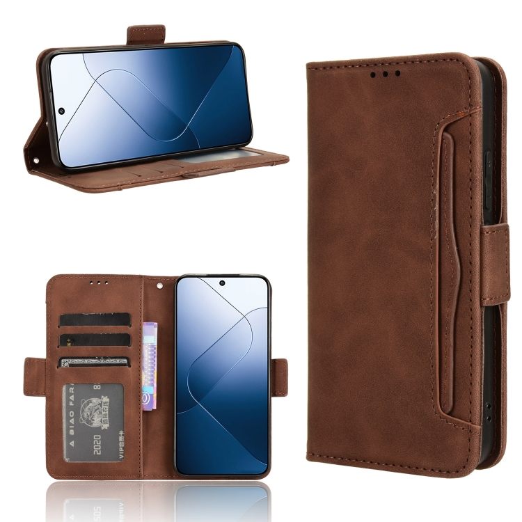

For Xiaomi 14 Skin Feel Calf Texture Card Slots Leather Phone Case(Brown)