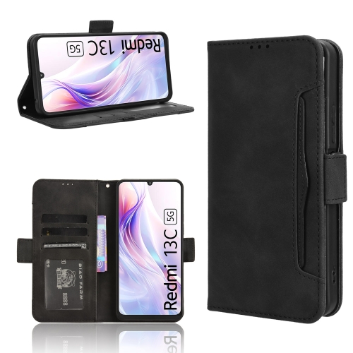 

For Xiaomi Redmi 13C 5G / 13R 5G Skin Feel Calf Texture Card Slots Leather Phone Case(Black)