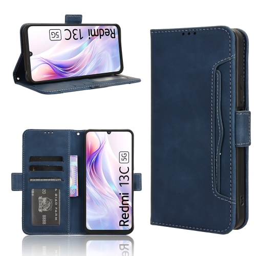 

For Xiaomi Redmi 13C 5G / 13R 5G Skin Feel Calf Texture Card Slots Leather Phone Case(Blue)