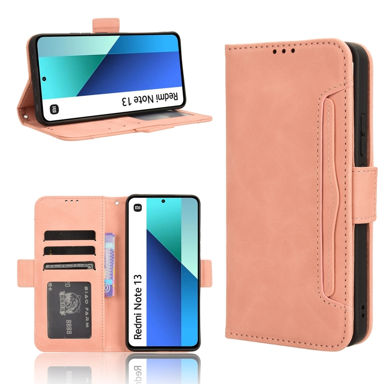 

For Xiaomi Redmi Note 13 4G Skin Feel Calf Texture Card Slots Leather Phone Case(Pink)