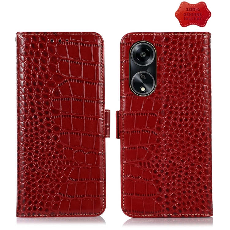 

For OPPO A1 5G Crocodile Top Layer Cowhide Leather Phone Case(Red)