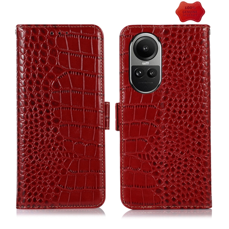 

For OPPO Reno10 5G / 10 Pro 5G Global Crocodile Top Layer Cowhide Leather Phone Case(Red)