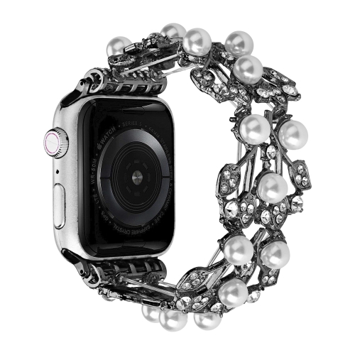 

Four-leaf Bead Metal Watch Band For Apple Watch 5 44mm(Black)