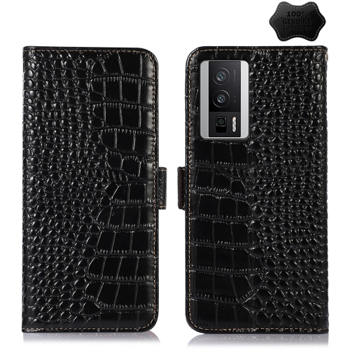 

For Xiaomi Redmi K60 / K60 Pro 5G / Poco F5 Pro Crocodile Top Layer Cowhide Leather Phone Case(Black)