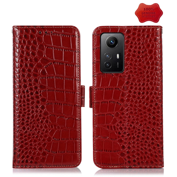 

For Xiaomi Redmi Note 12S 4G Crocodile Top Layer Cowhide Leather Phone Case(Brown)