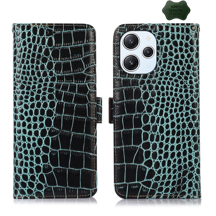 

For Xiaomi Redmi 12 Crocodile Top Layer Cowhide Leather Phone Case(Green)