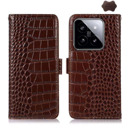

For Xiaomi 14 Pro Crocodile Top Layer Cowhide Leather Phone Case(Brown)