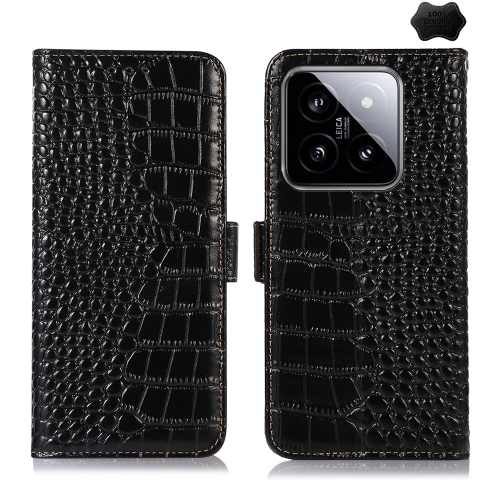 

For Xiaomi 14 Crocodile Top Layer Cowhide Leather Phone Case(Black)
