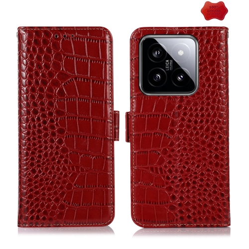 

For Xiaomi 14 Crocodile Top Layer Cowhide Leather Phone Case(Red)