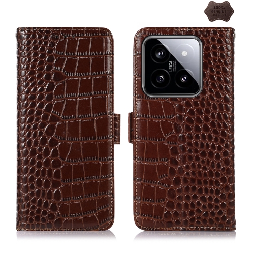 

For Xiaomi 14 Crocodile Top Layer Cowhide Leather Phone Case(Brown)