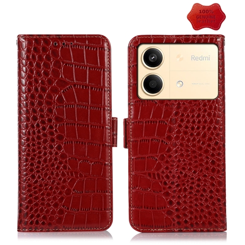 

For Xiaomi Redmi Note 13R Pro Crocodile Top Layer Cowhide Leather Phone Case(Red)