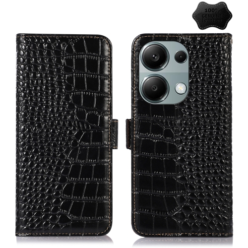 

For Xiaomi Redmi Note 13 Pro 4G/Poco M6 Pro Crocodile Top Layer Cowhide Leather Phone Case(Black)