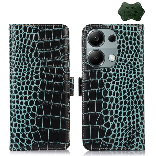 For Xiaomi Redmi Note 13 Pro 4G/Poco M6 Pro Crocodile Top Layer Cowhide Leather Phone Case(Green) 2023 new arrivel embossing retro technology belts for men genuine cowhide leather belt with v dragon pattern automatic buckle