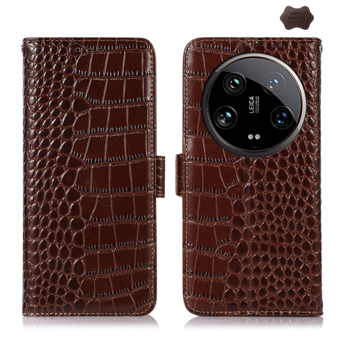

For Xiaomi 14 Ultra Crocodile Top Layer Cowhide Leather Phone Case(Brown)