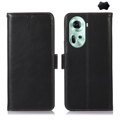 

For OPPO Reno11 5G Global Crazy Horse Top Layer Cowhide Leather Phone Case(Black)
