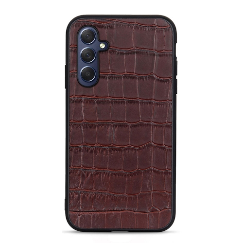 

For Samsung Galaxy M54 5G Accurate Hole Crocodile Texture Genuine Leather Phone Case(Brown)