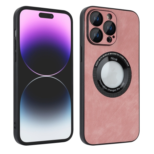 For iPhone 14 Skin Feel Leather MagSafe Magnetic Phone Case(Pink) 3 in 1 magnetic suction wireless charger for apple 13 mobile phone headset watch vertical stand wireless charging