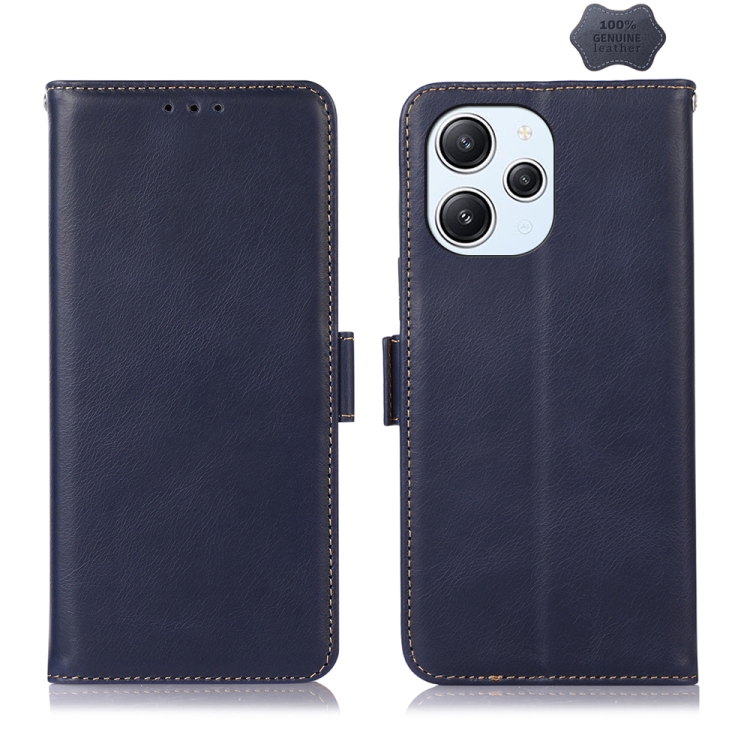 

For Xiaomi Redmi 12 Crazy Horse Top Layer Cowhide Leather Phone Case(Blue)