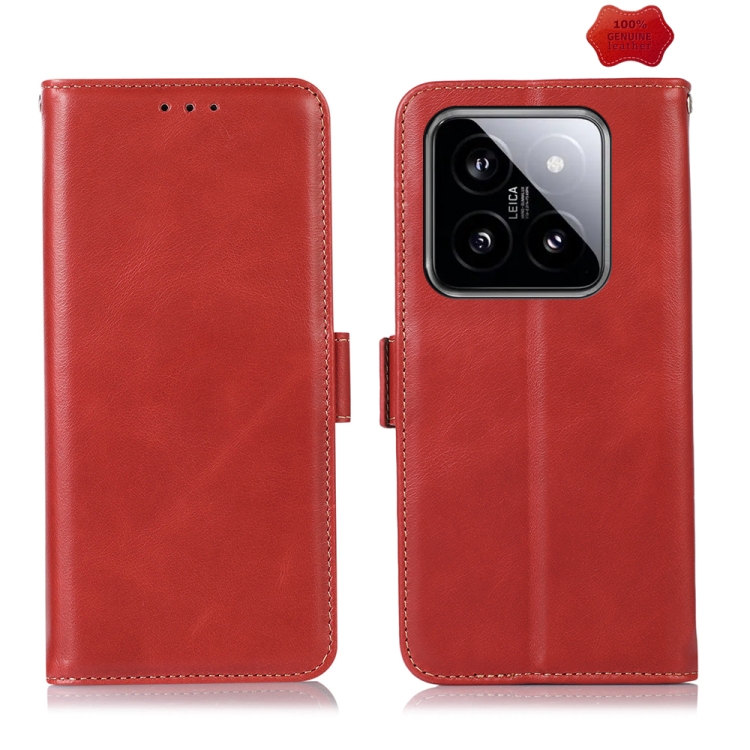 

For Xiaomi 14 Pro Crazy Horse Top Layer Cowhide Leather Phone Case(Red)