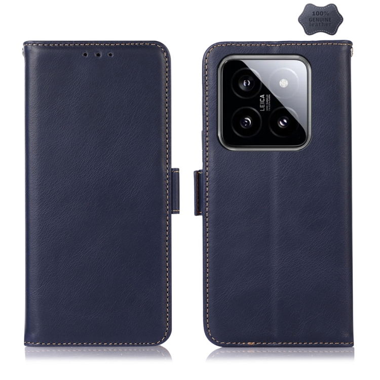 

For Xiaomi 14 Pro Crazy Horse Top Layer Cowhide Leather Phone Case(Blue)