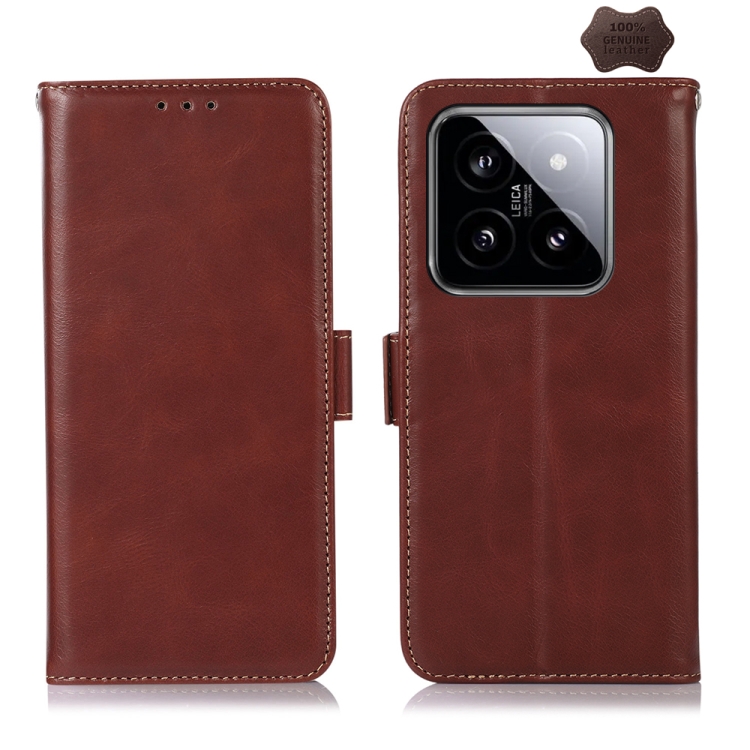 

For Xiaomi 14 Pro Crazy Horse Top Layer Cowhide Leather Phone Case(Brown)