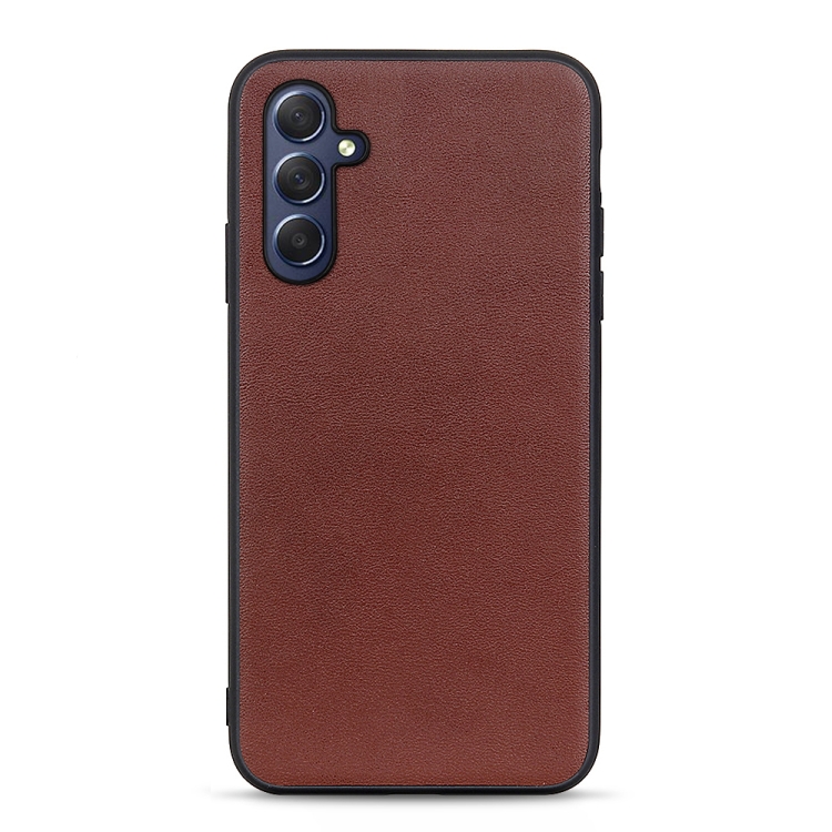 

For Samsung Galaxy M54 5G Lambskin Texture Genuine Leather Phone Case(Brown)