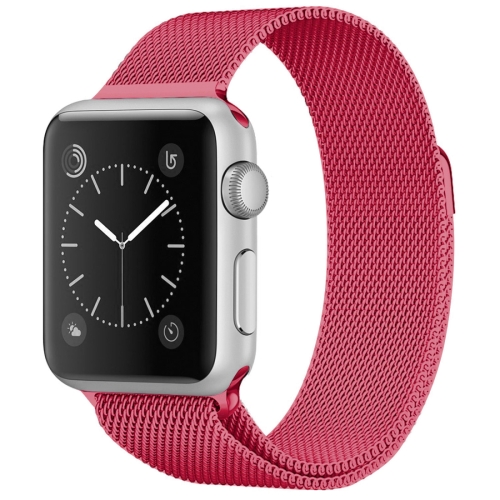 

For Apple Watch Series 7 45mm / 6 & SE & 5 & 4 44mm / 3 & 2 & 1 42mm Milanese Loop Magnetic Stainless Steel Watch Band(Bright Pink)