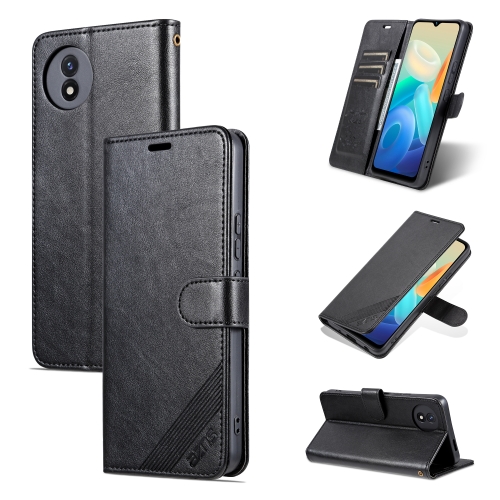 

For vivo Y02 / Y02A / Y11 2023 AZNS Sheepskin Texture Flip Leather Phone Case(Black)