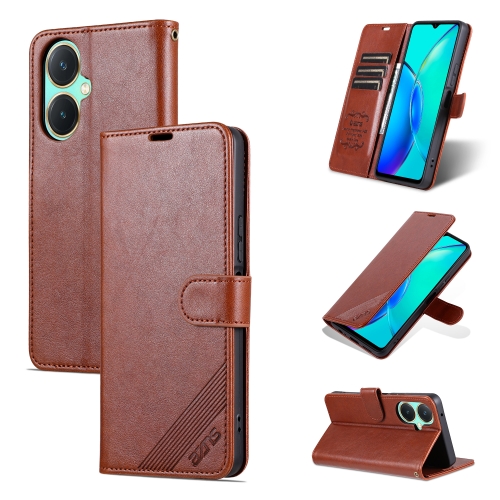 

For vivo Y35+ 5G/Y35m+ 5G/Y27 4G AZNS Sheepskin Texture Flip Leather Phone Case(Brown)