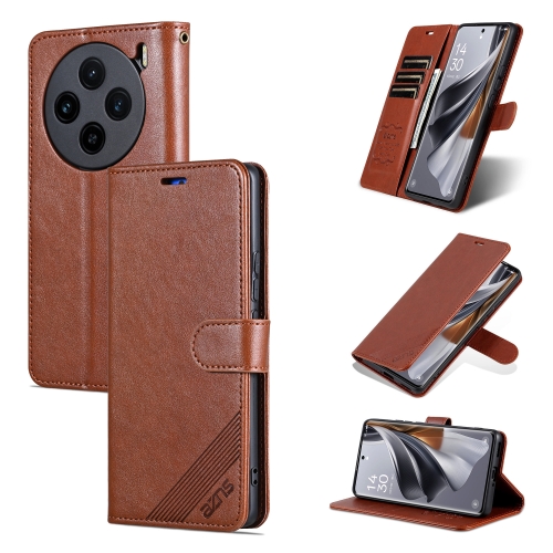

For vivo X100 5G AZNS Sheepskin Texture Flip Leather Phone Case(Brown)