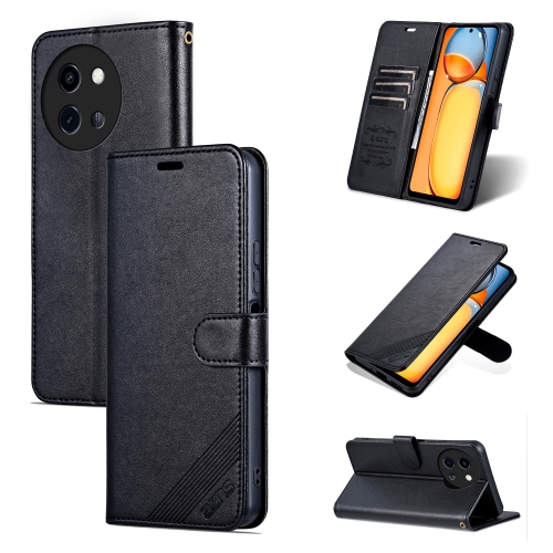 

For vivo Y200i 5G / Y38 / T3X AZNS Sheepskin Texture Flip Leather Phone Case(Black)