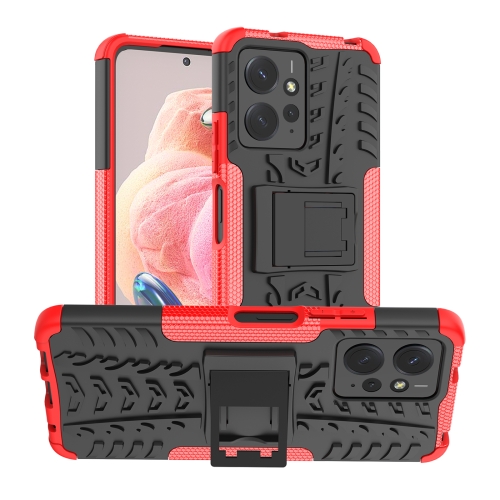 

For Xiaomi Redmi Note 12 4G Global Tire Texture TPU + PC Phone Case with Holder(Red)