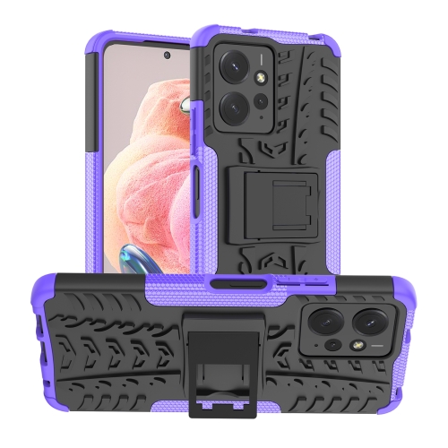 

For Xiaomi Redmi Note 12 4G Global Tire Texture TPU + PC Phone Case with Holder(Purple)