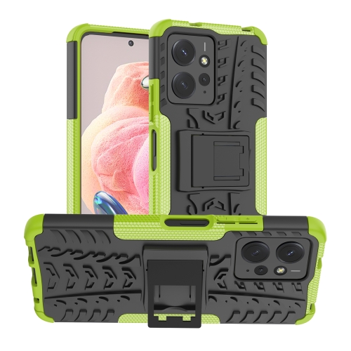 

For Xiaomi Redmi Note 12 4G Global Tire Texture TPU + PC Phone Case with Holder(Green)